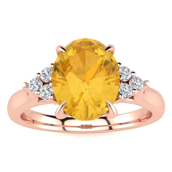 1.5 Carat Oval Shape Citrine & 6 Diamond Ring in 14K Rose Gold (4 g), , Size 4 by SuperJeweler