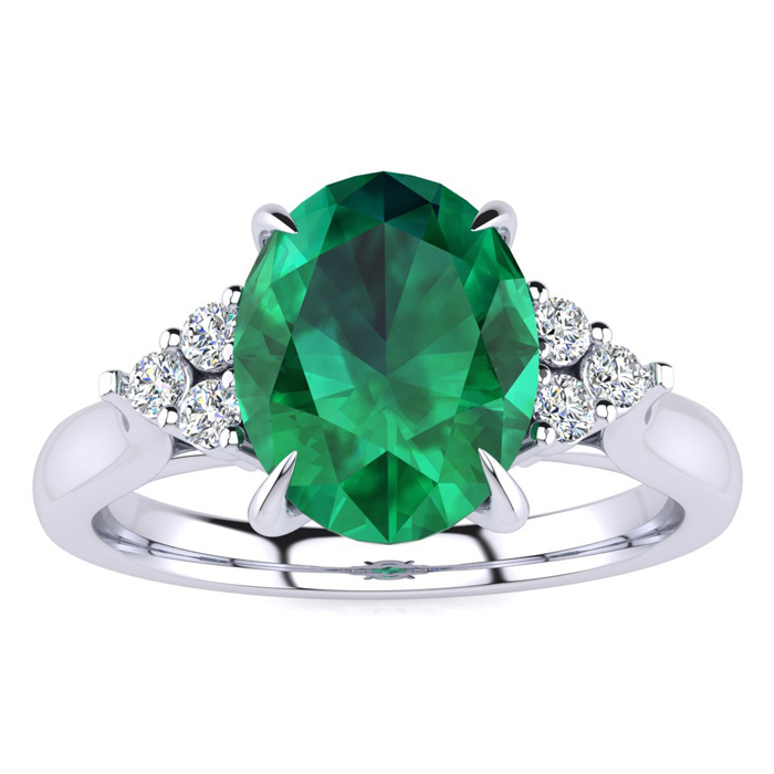 2 Carat Oval Shape Emerald Cut & 6 Diamond Ring in 14K White Gold (4 g), , Size 4 by SuperJeweler