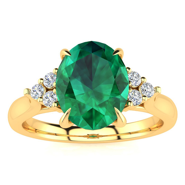 2 Carat Oval Shape Emerald Cut & 6 Diamond Ring in 14K Yellow Gold (4 g), , Size 4 by SuperJeweler