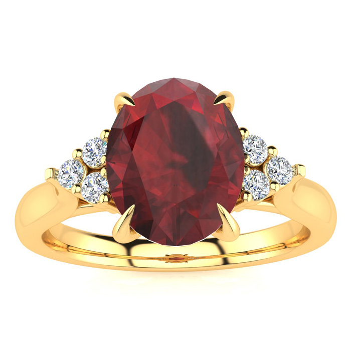 2 Carat Oval Shape Garnet & 6 Diamond Ring in 14K Yellow Gold (4 g), , Size 4 by SuperJeweler