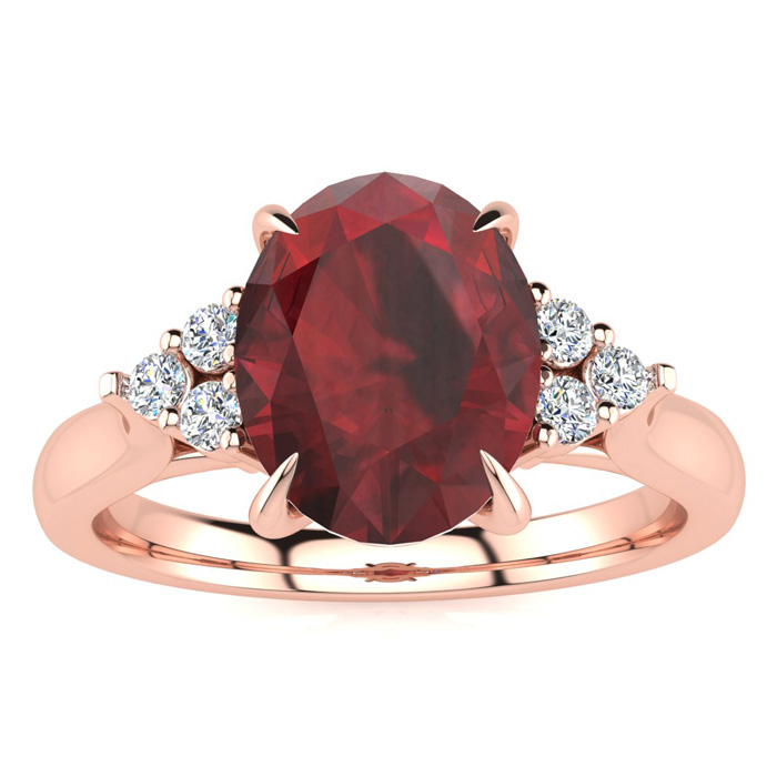 2 Carat Oval Shape Garnet & 6 Diamond Ring in 14K Rose Gold (4 g), , Size 4 by SuperJeweler