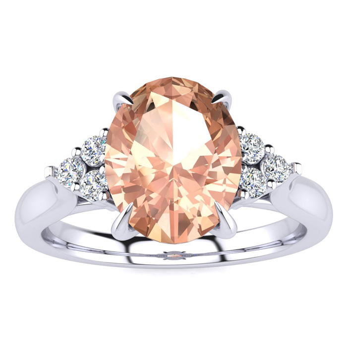 1 3/4 Carat Oval Shape Morganite & 6 Diamond Ring in 14K White Gold (4 g), , Size 4 by SuperJeweler