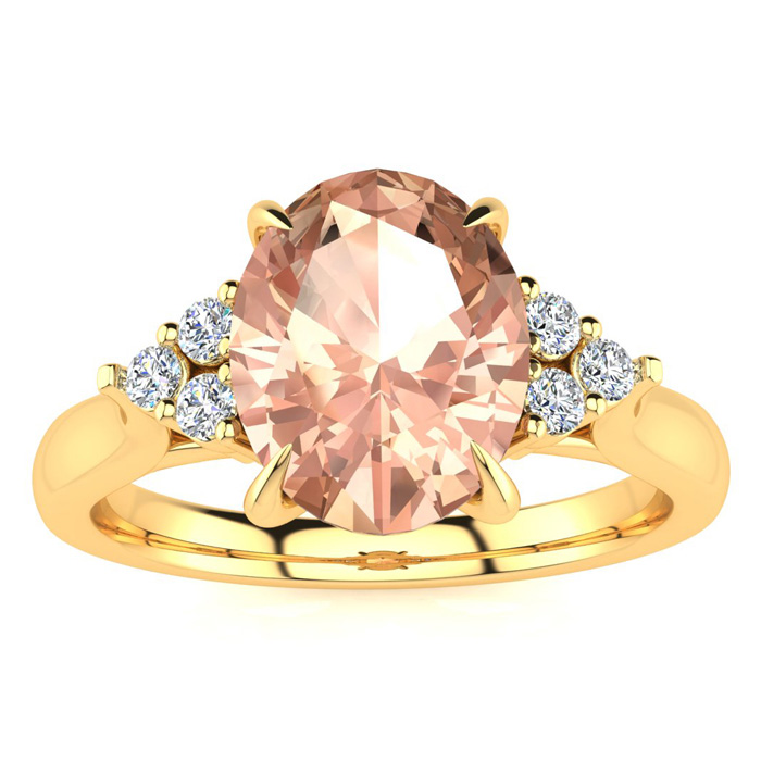 1 3/4 Carat Oval Shape Morganite & 6 Diamond Ring in 14K Yellow Gold (4 g), , Size 4 by SuperJeweler