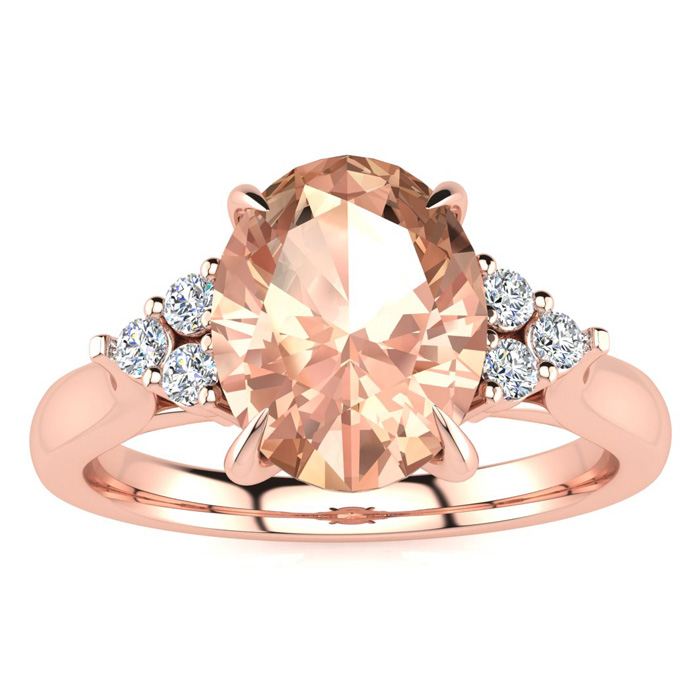 1 3/4 Carat Oval Shape Morganite & 6 Diamond Ring in 14K Rose Gold (4 g), , Size 4 by SuperJeweler