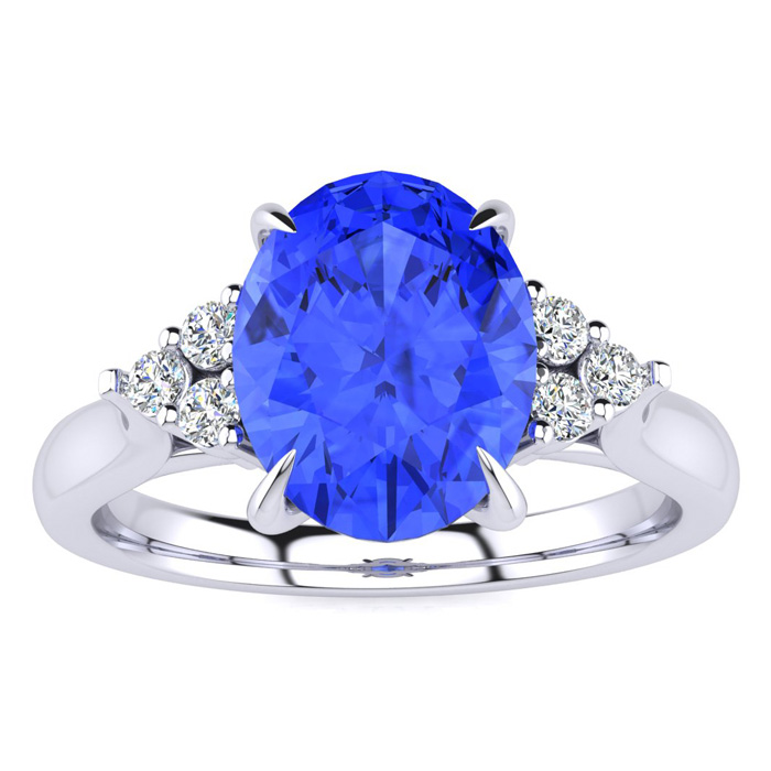 2 Carat Oval Shape Tanzanite & 6 Diamond Ring in 14K White Gold (4 g), , Size 4 by SuperJeweler