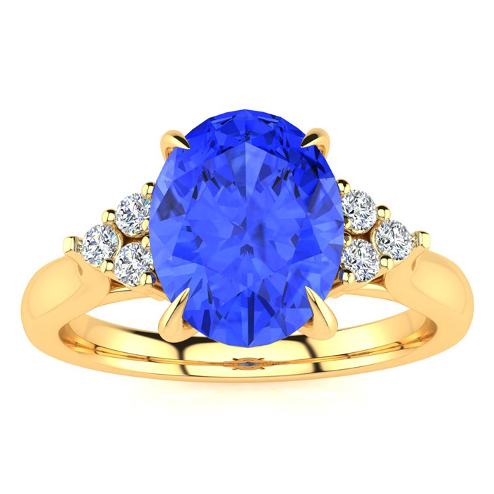 2 Carat Oval Shape Tanzanite & 6 Diamond Ring in 14K Yellow Gold (4 g), , Size 4 by SuperJeweler