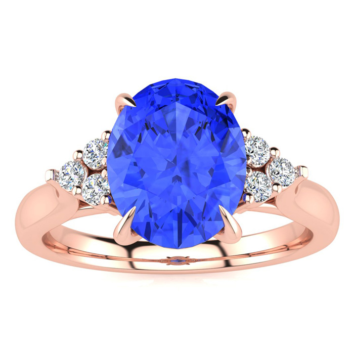 2 Carat Oval Shape Tanzanite & 6 Diamond Ring in 14K Rose Gold (4 g), , Size 4 by SuperJeweler