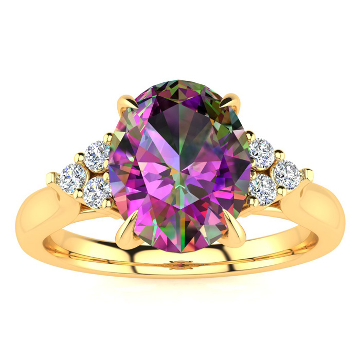 2 1/4 Carat Oval Shape Mystic Topaz & 6 Diamond Ring in 14K Yellow Gold (4 g), , Size 4 by SuperJeweler