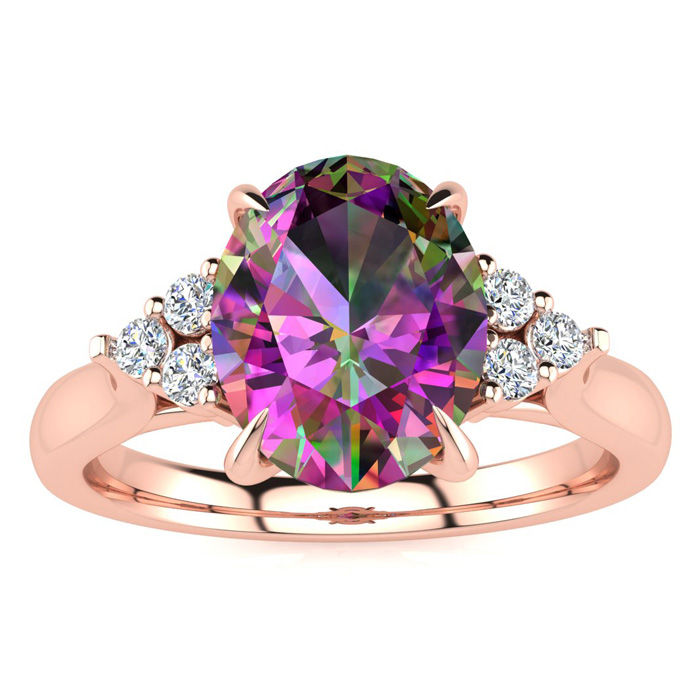 2 1/4 Carat Oval Shape Mystic Topaz & 6 Diamond Ring in 14K Rose Gold (4 g), , Size 4 by SuperJeweler