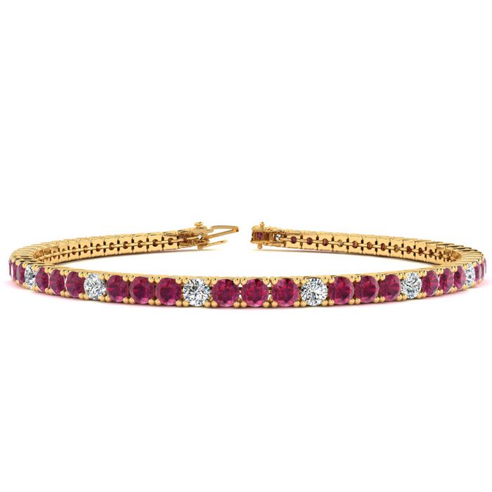 4 1/3 Carat Ruby & Diamond Alternating Tennis Bracelet in 14K Yellow Gold (8.1 g), , 6 Inch by SuperJeweler