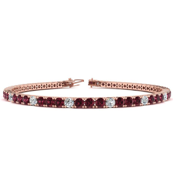 4 Carat Garnet & Diamond Alternating Tennis Bracelet in 14K Rose Gold (8.1 g), , 6 Inch by SuperJeweler