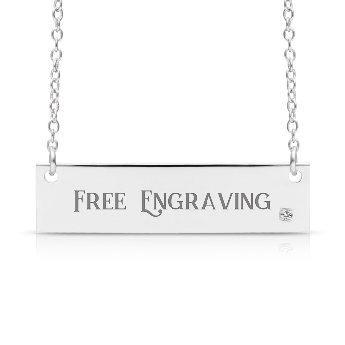 Sterling Silver Diamond Accent Bar Necklace w/ Free Graduation Image & Custom Engraving, 18 Inches,  by SuperJeweler