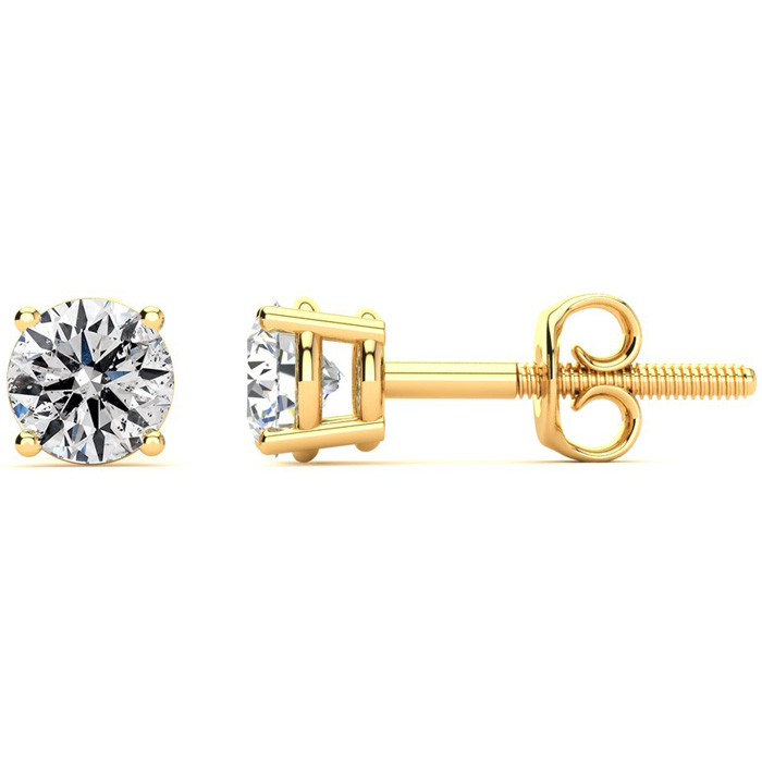 1.45 Carat Colorless Diamond Stud Earrings 14K Yellow Gold (1.4 Grams) (E-F, I2-I3 Clarity Enhanced) By SuperJeweler