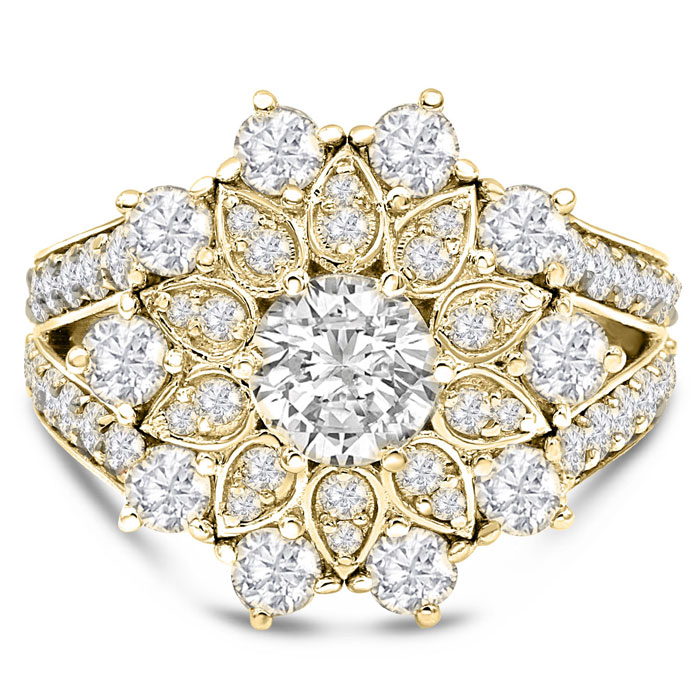 14K Yellow Gold (7.40 g) 3 Carat Diamond Flower Ring, w/ 3/4 Carat Center Diamond, , Size 5 by SuperJeweler