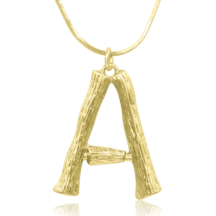 Letter "A" Bamboo Initial Necklace in Gold Overlay, All Letters Available, Free 18 Inch Snake Chain by SuperJeweler