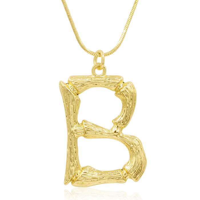 Letter "B" Bamboo Initial Necklace in Gold Overlay, All Letters Available, Free 18 Inch Snake Chain by SuperJeweler