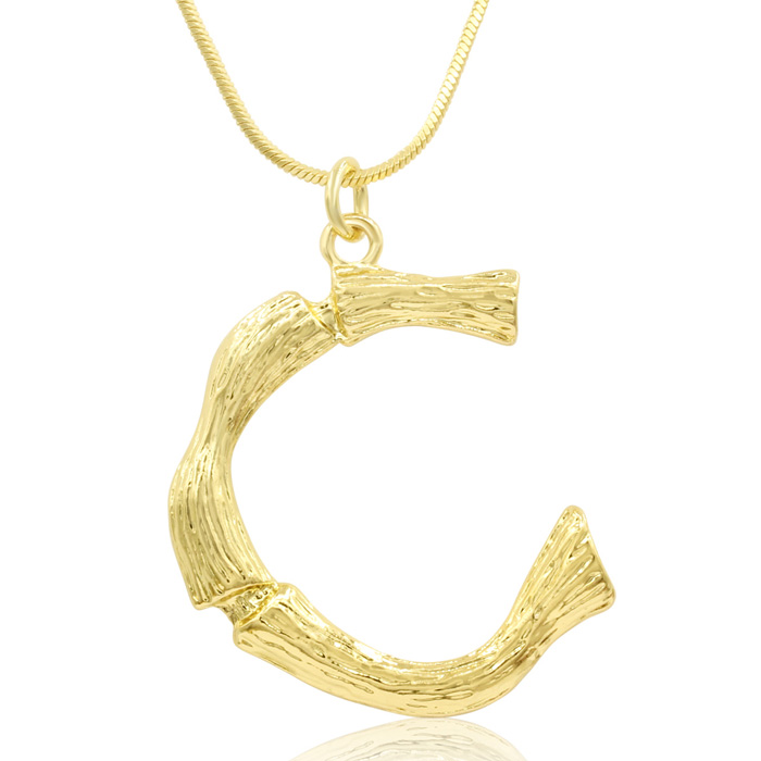 Letter "C" Bamboo Initial Necklace in Gold Overlay, All Letters Available, Free 18 Inch Snake Chain by SuperJeweler