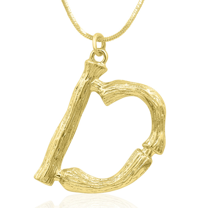 Letter "D" Bamboo Initial Necklace in Gold Overlay, All Letters Available, Free 18 Inch Snake Chain by SuperJeweler