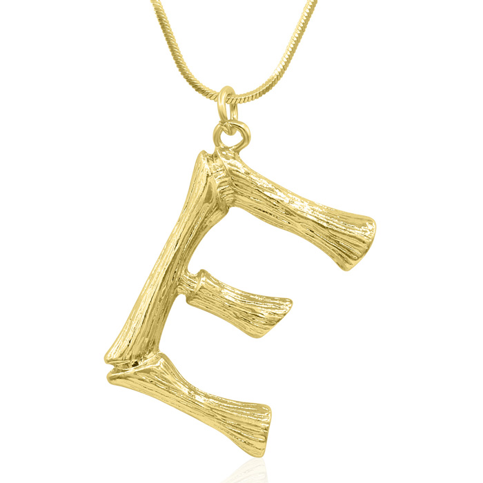 Letter "E" Bamboo Initial Necklace in Gold Overlay, All Letters Available, Free 18 Inch Snake Chain by SuperJeweler