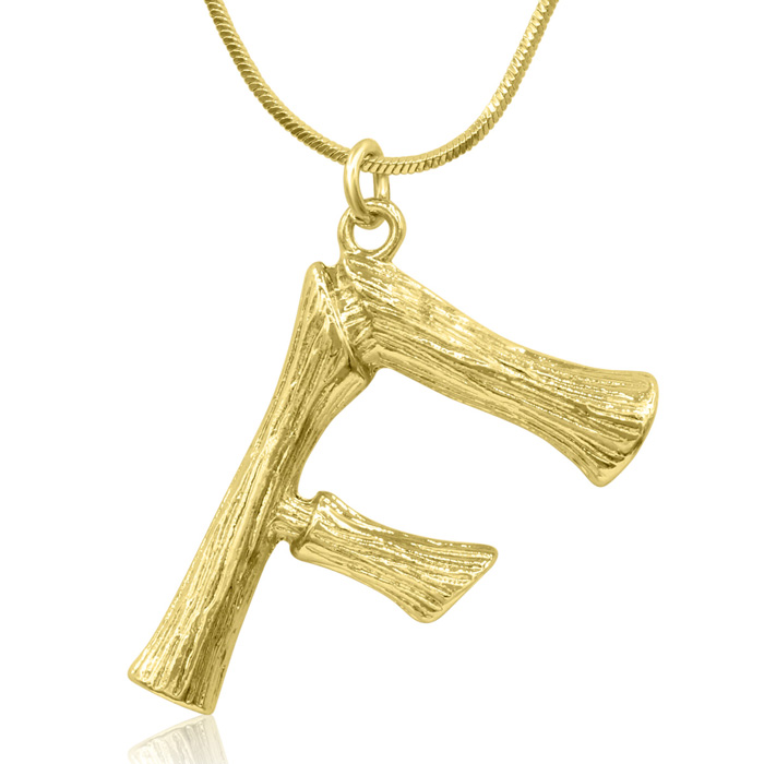 Letter "F" Bamboo Initial Necklace in Gold Overlay, All Letters Available, Free 18 Inch Snake Chain by SuperJeweler