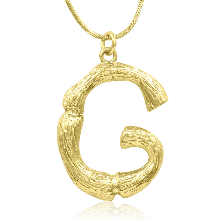 Letter "G" Bamboo Initial Necklace in Gold Overlay, All Letters Available, Free 18 Inch Snake Chain by SuperJeweler