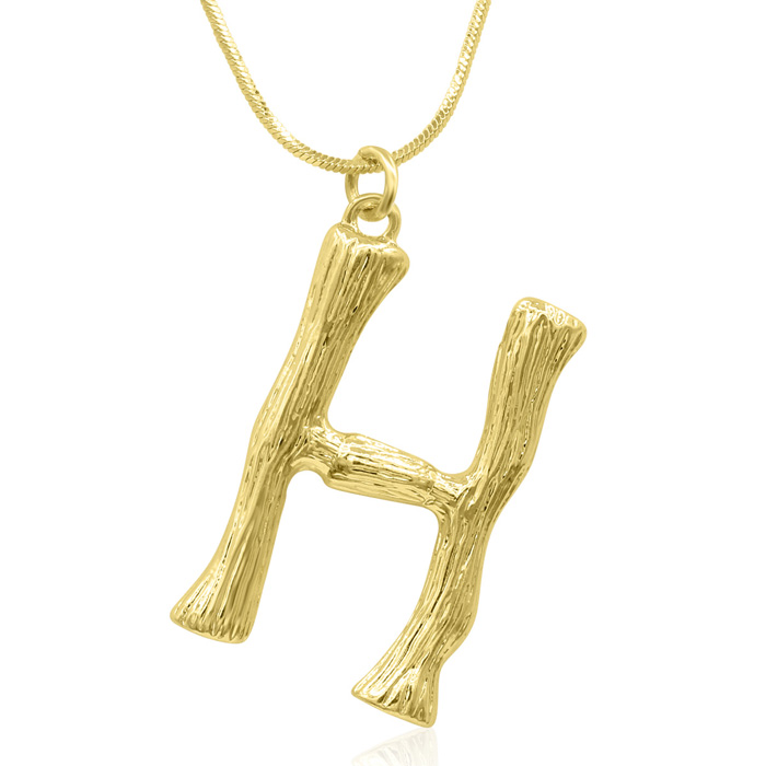 Letter "H" Bamboo Initial Necklace in Gold Overlay, All Letters Available, Free 18 Inch Snake Chain by SuperJeweler