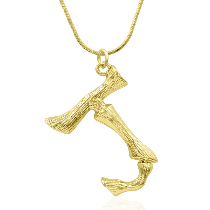 Letter "J" Bamboo Initial Necklace in Gold Overlay, All Letters Available, Free 18 Inch Snake Chain by SuperJeweler