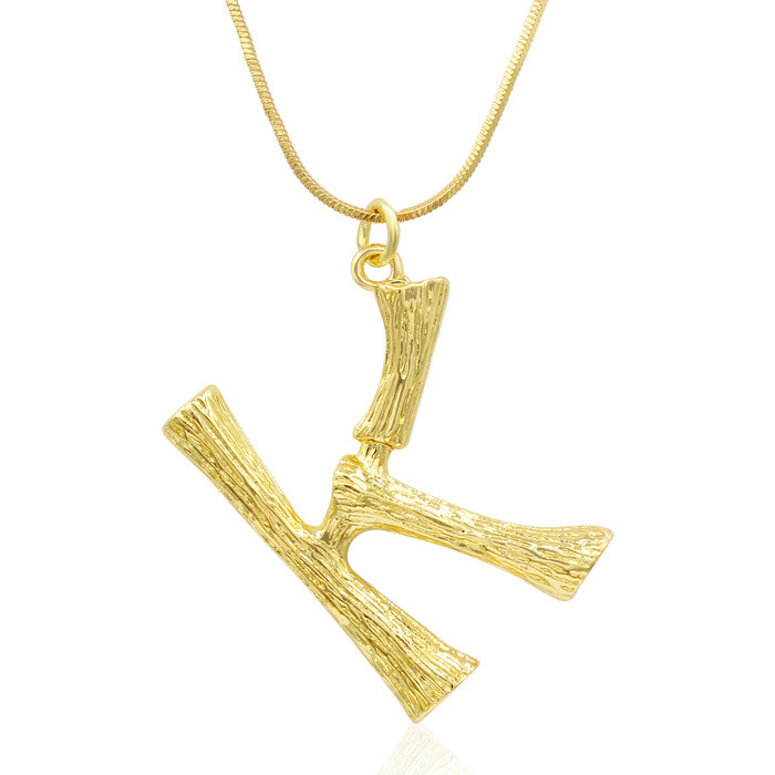 Letter "K" Bamboo Initial Necklace in Gold Overlay, All Letters Available, Free 18 Inch Snake Chain by SuperJeweler