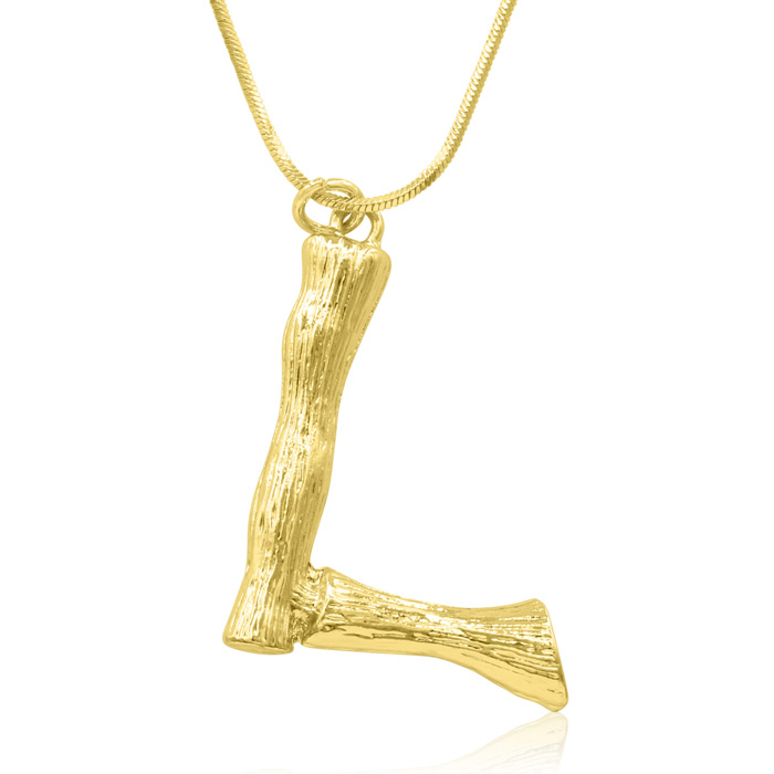 Letter "L" Bamboo Initial Necklace in Gold Overlay, All Letters Available, Free 18 Inch Snake Chain by SuperJeweler