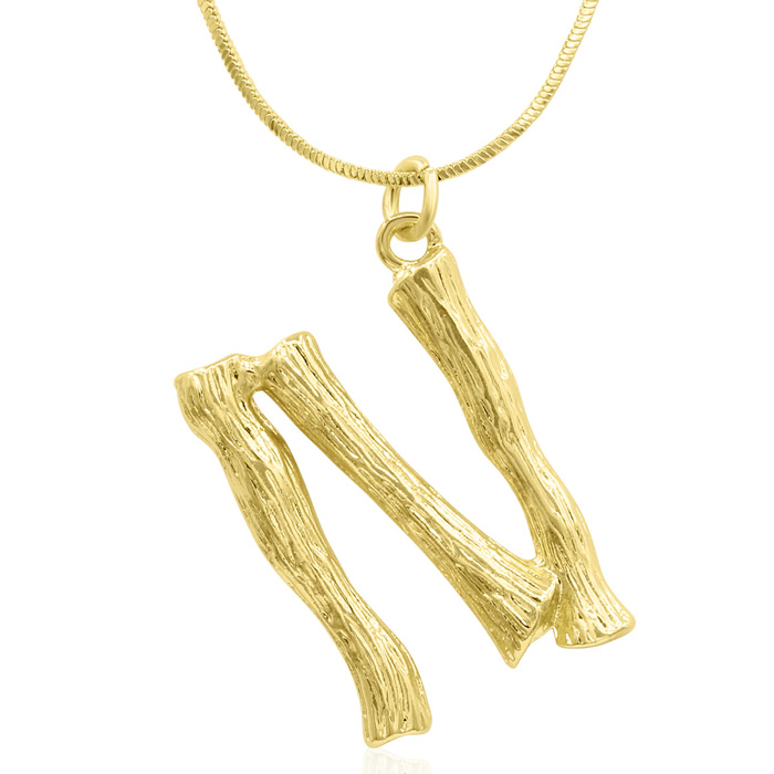 Letter "N" Bamboo Initial Necklace in Gold Overlay, All Letters Available, Free 18 Inch Snake Chain by SuperJeweler