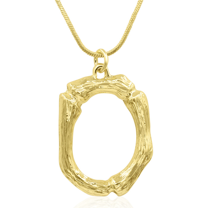 Letter "O" Bamboo Initial Necklace in Gold Overlay, All Letters Available, Free 18 Inch Snake Chain by SuperJeweler