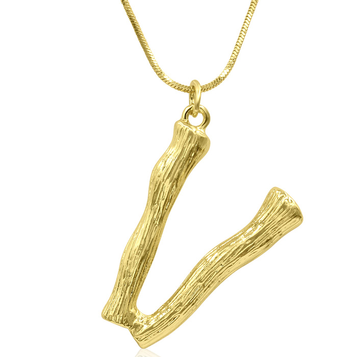 Letter "V" Bamboo Initial Necklace in Gold Overlay, All Letters Available, Free 18 Inch Snake Chain by SuperJeweler