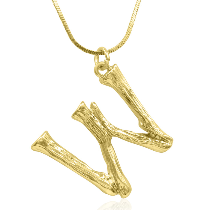 Letter "W" Bamboo Initial Necklace in Gold Overlay, All Letters Available, Free 18 Inch Snake Chain by SuperJeweler