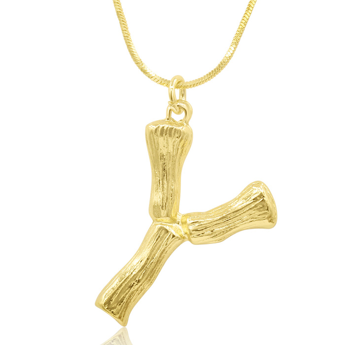 Letter "Y" Bamboo Initial Necklace in Gold Overlay, All Letters Available, Free 18 Inch Snake Chain by SuperJeweler