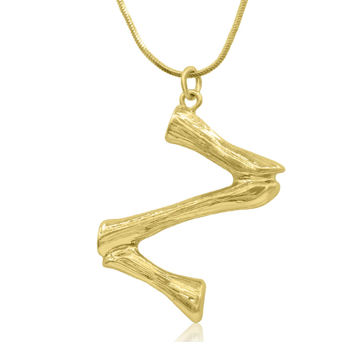 Letter "Z" Bamboo Initial Necklace in Gold Overlay, All Letters Available, Free 18 Inch Snake Chain by SuperJeweler