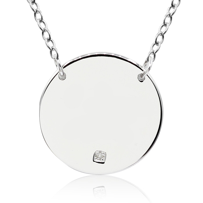 Sterling Silver Diamond Circle Necklace W/ Free Custom Engraving, 18 Inches, G/H By SuperJeweler