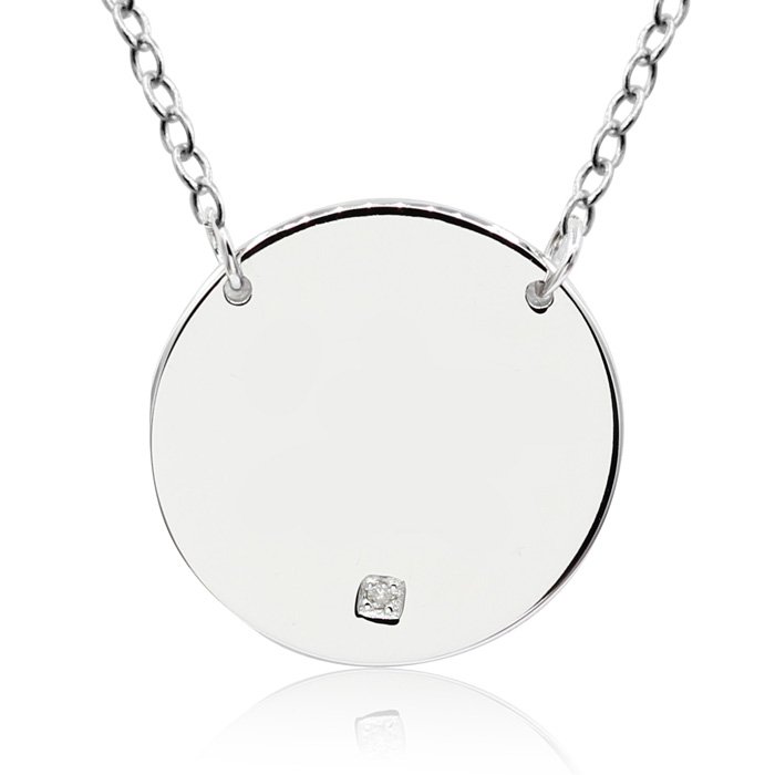 Sterling Silver Diamond Circle Necklace w/ Free Custom Engraving, 18 Inches, G/H Color by SuperJeweler