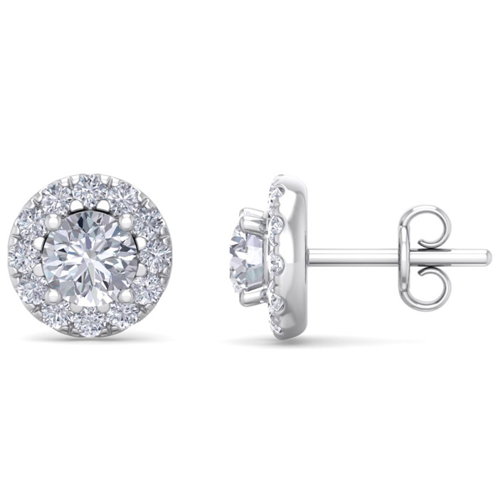 1.5 Carat Halo Diamond Stud Earrings In 14K White Gold (2.40 G), E/F By SuperJeweler