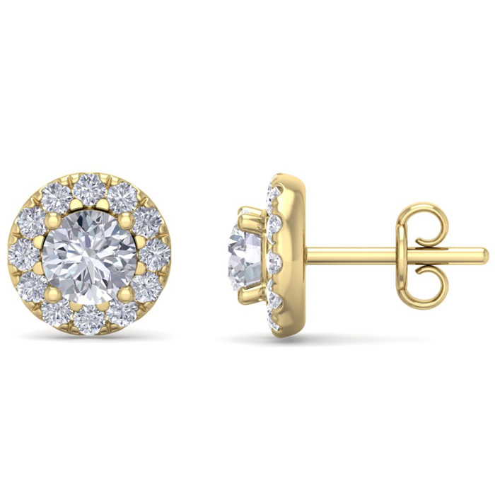 1.5 Carat Halo Diamond Stud Earrings in 14K Yellow Gold (2.40 g), E/F Color by SuperJeweler