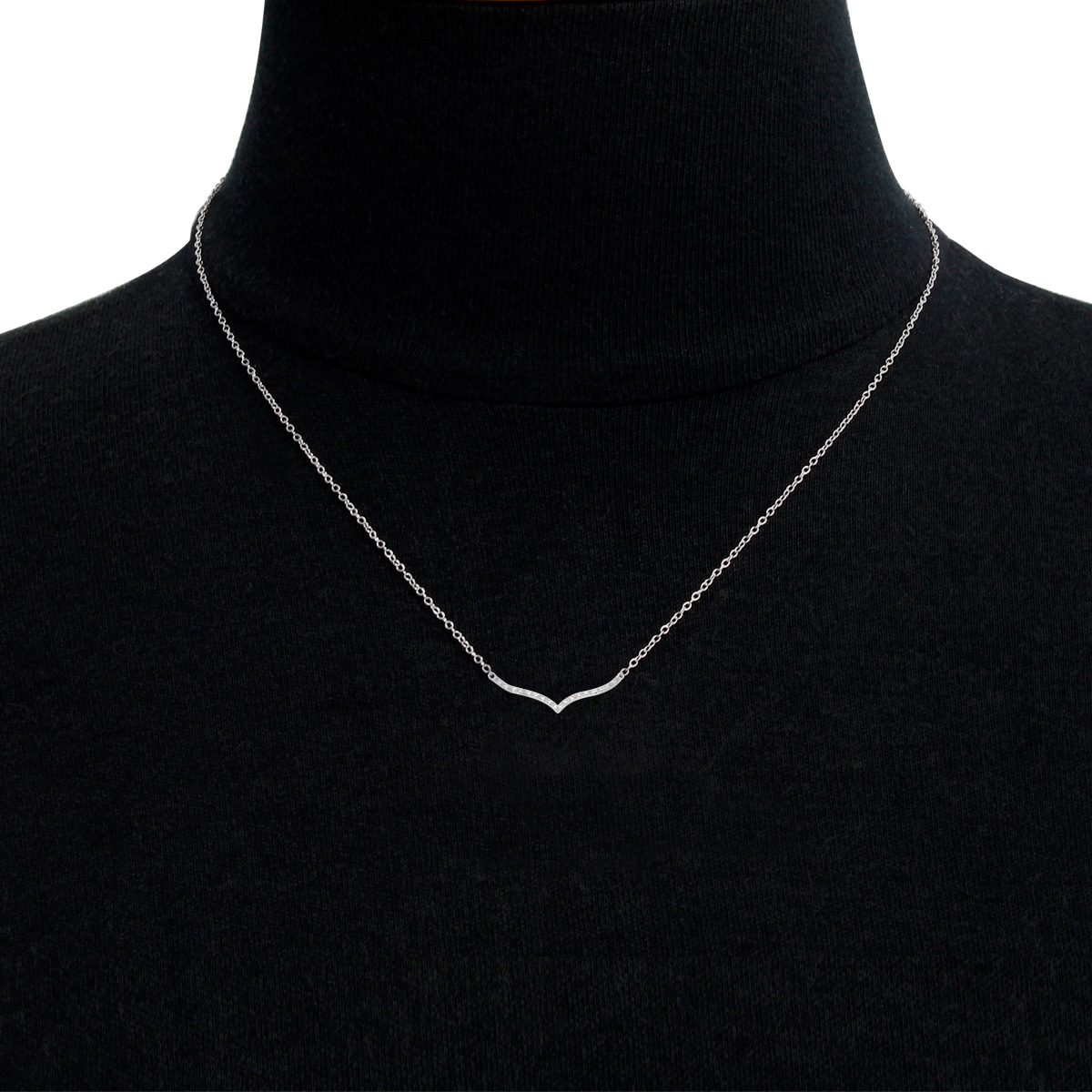 Diamond Necklace, 19 Natural Diamond Curved V Necklace, 17 Inches