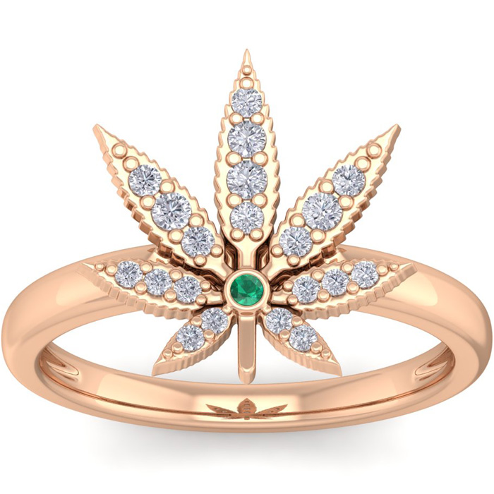 1/5 Carat Diamond & Emerald Cut Weed Leaf Ring in 14K Rose Gold (3.75 g), , Size 4 by SuperJeweler