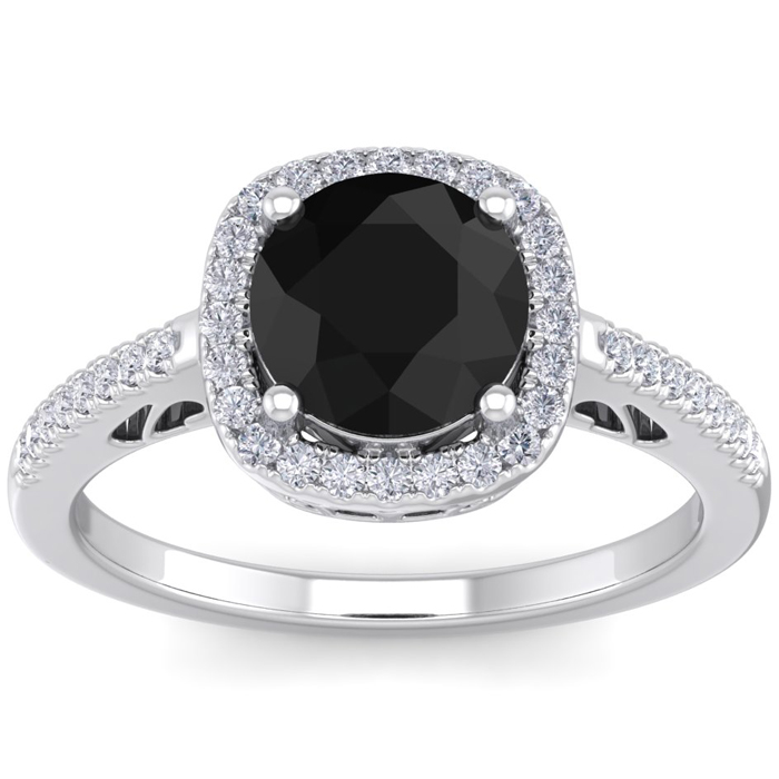 2 1/4 Carat Black & White Diamond Halo Ring in 14K White Gold (4.30 g), , Size 4 by SuperJeweler