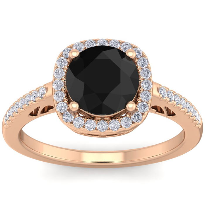 2 1/4 Carat Black & White Diamond Halo Ring in 14K Rose Gold (4.30 g), , Size 4 by SuperJeweler