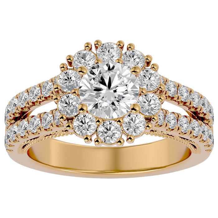 2 1/4 Carat Round Shape Halo Diamond Engagement Ring in 14K Yellow Gold (6.70 g), , Size 4 by SuperJeweler