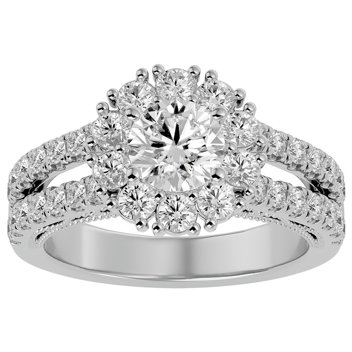 2 1/4 Carat Round Shape Halo Diamond Engagement Ring in 14K White Gold (6.70 g), , Size 4 by SuperJeweler