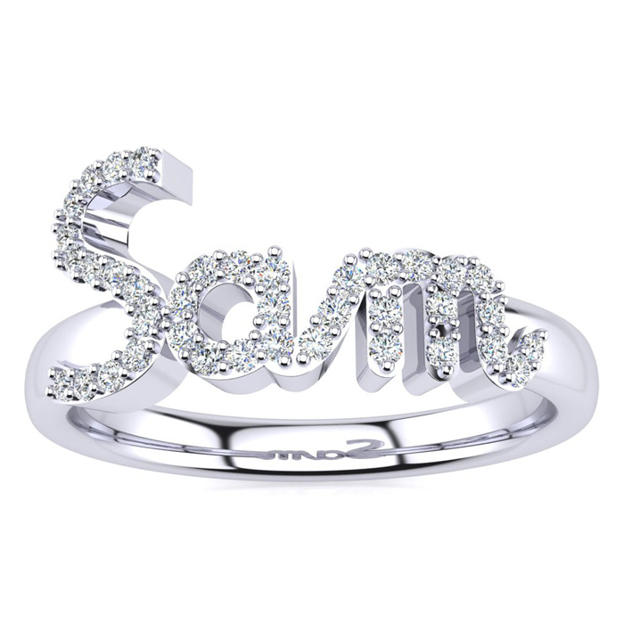Personalized Diamond Name Ring in 14K White Gold (4.35 g) - 3 Letters, 1/5cttw, , Size 4 by SuperJeweler