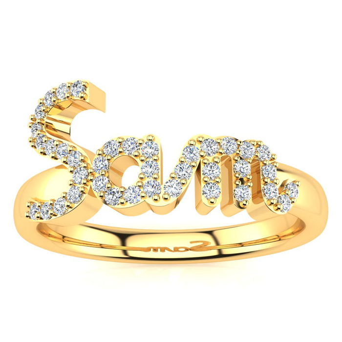 Personalized Diamond Name Ring in 14K Yellow Gold (4.35 g) - 3 Letters, 1/5cttw, , Size 4 by SuperJeweler