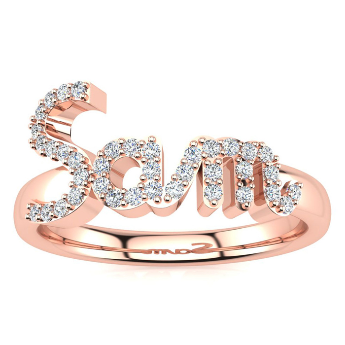 Personalized Diamond Name Ring in 14K Rose Gold (4.35 g) - 3 Letters, 1/5cttw, , Size 4 by SuperJeweler