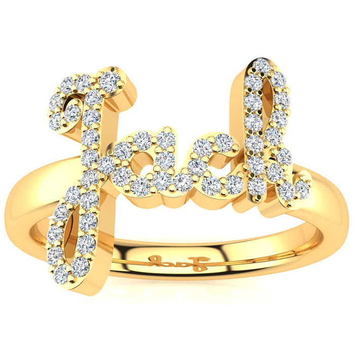 Personalized Diamond Name Ring in 14K Yellow Gold (4.35 g) - 4 Letters, 1/4cttw, , Size 4 by SuperJeweler