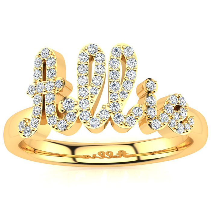 Personalized Diamond Name Ring in 14K Yellow Gold (4.70 g) - 5 Letters, 1/3cttw, , Size 4 by SuperJeweler